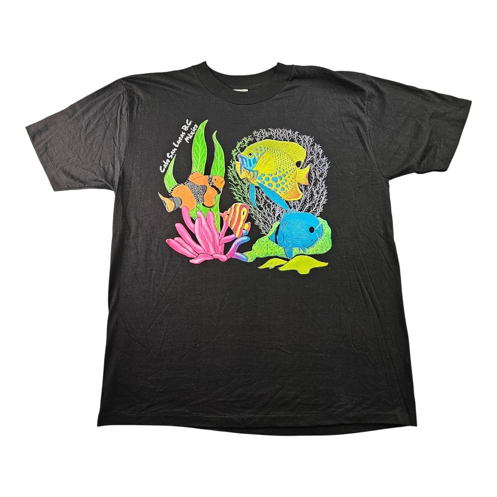 Caribe Caribbean Tee Shirt Mens XL Black‎ Neon Fish Cabo San Lucas B.C. México